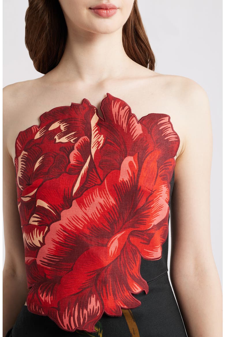 Rosalia Placed Rose Strapless Dress, Alternate, color, BLACK