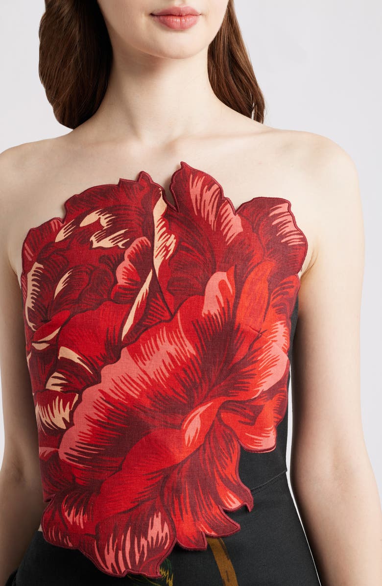 FARM Rio Rosalia Placed Rose Strapless Dress, Alternate, color, Black