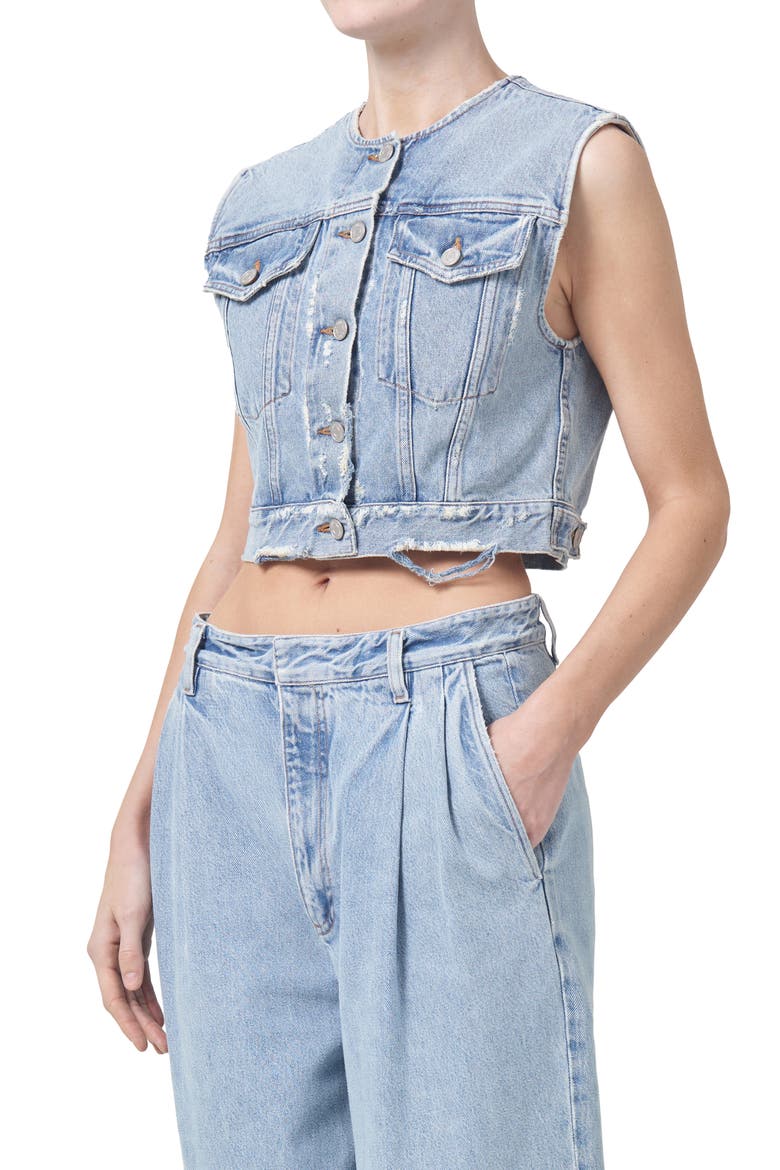 Leo Frayed Crop Denim Vest, Main, color, FRAY