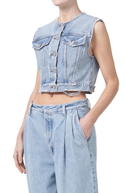 Leo Frayed Crop Denim Vest