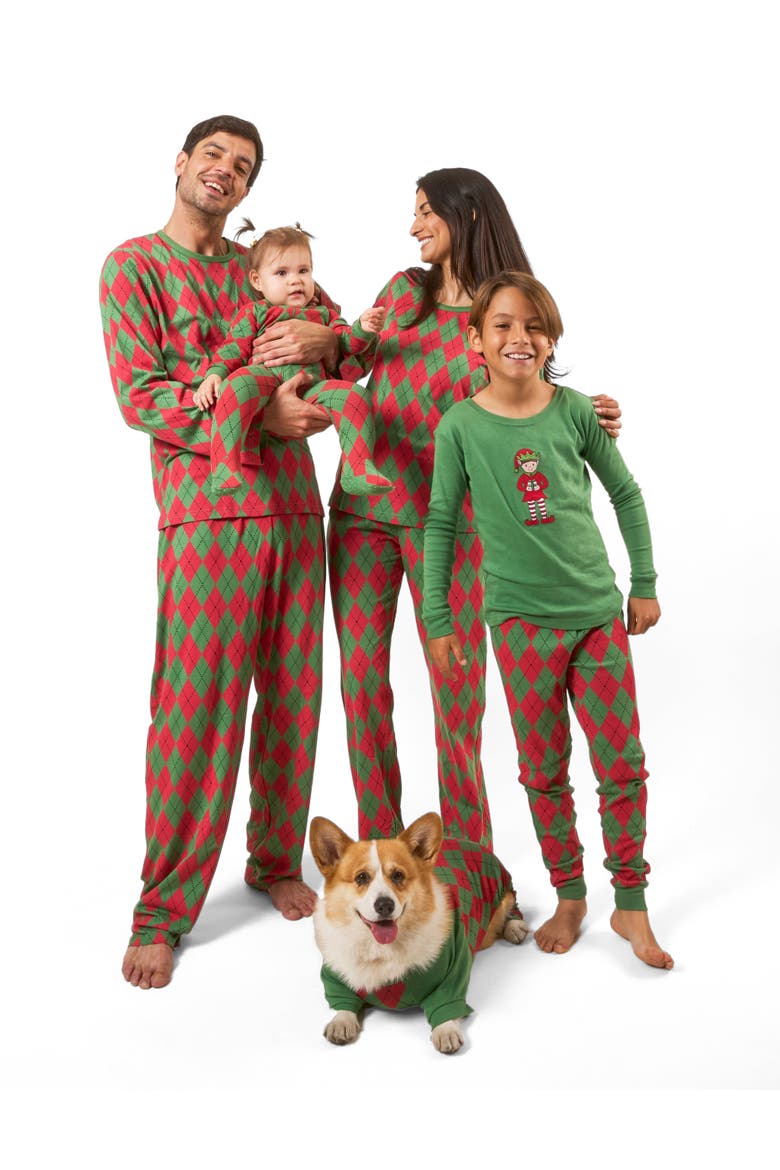 Kids Footed Printed Cotton Matching Family Holiday Pajamas, Argyles & Holiday Prints, Alternate, color, Argyle Red & Green