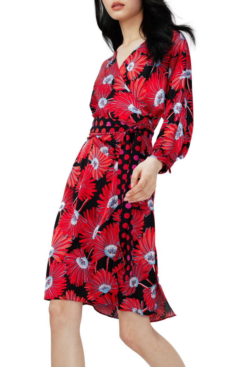 Mikah Long Sleeve Wrap Dress, Alternate, color, FEATHER FAN