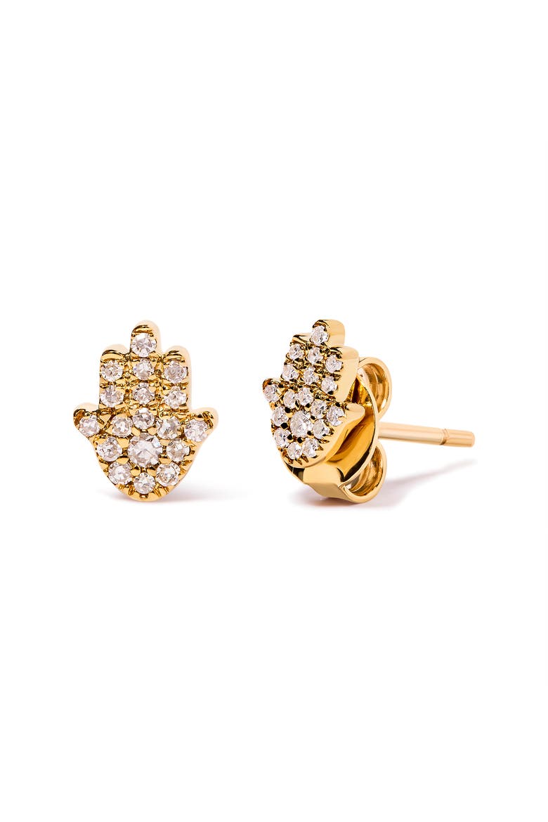 10K Yellow Gold Diamond Accented Hamsa Stud Earrings, Alternate, color, Yellow