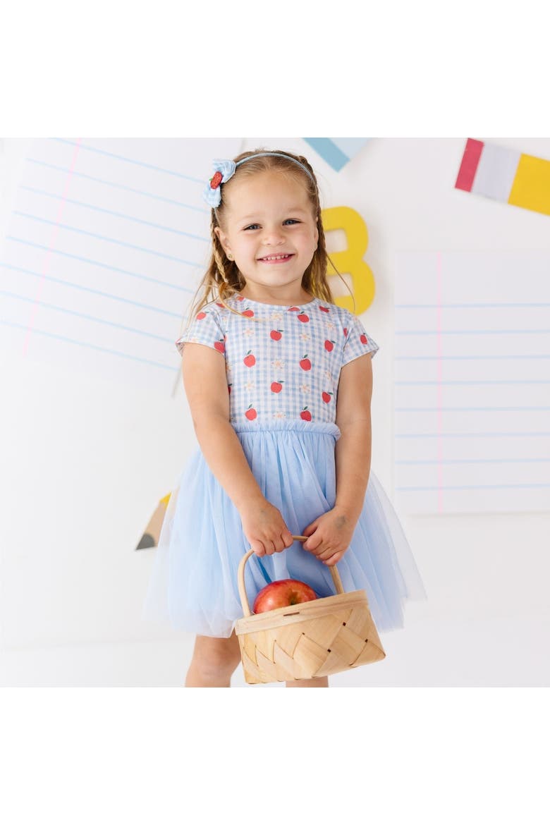 Apple Gingham Tulle Bow Headband, Alternate, color, Light Blue
