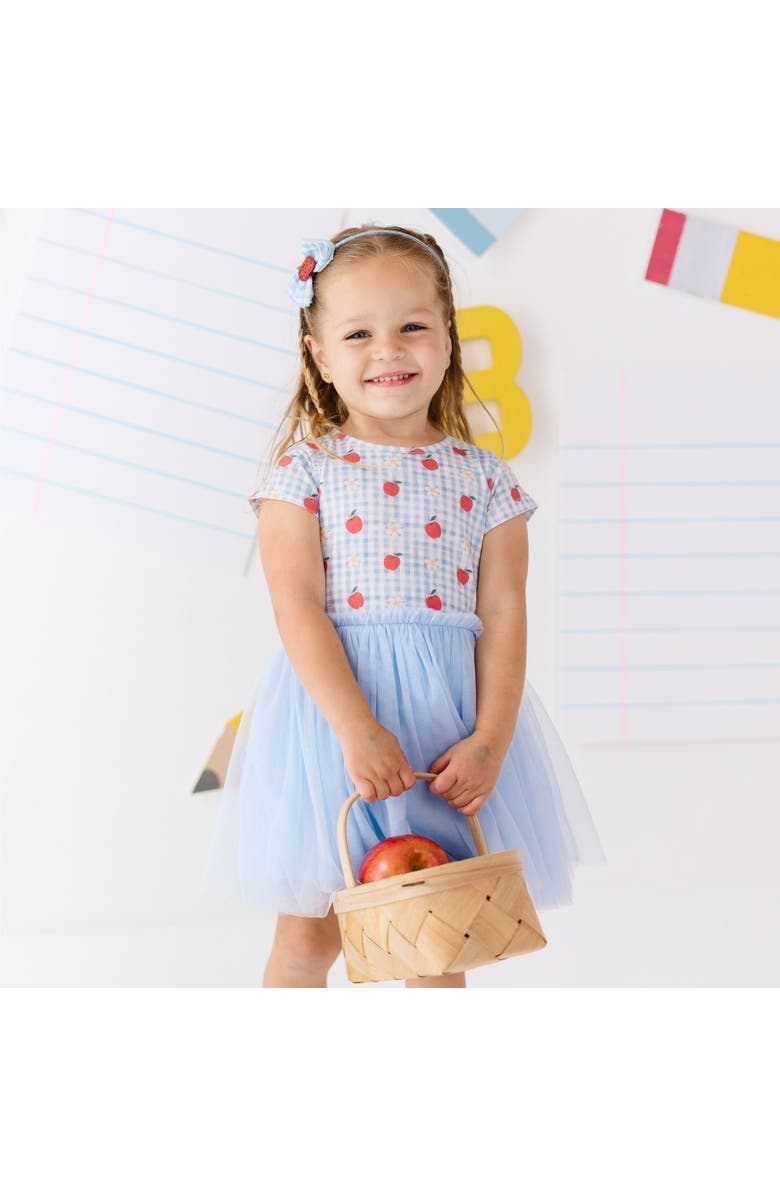 Sweet Wink Apple Gingham Tulle Bow Headband, Alternate, color, Light Blue