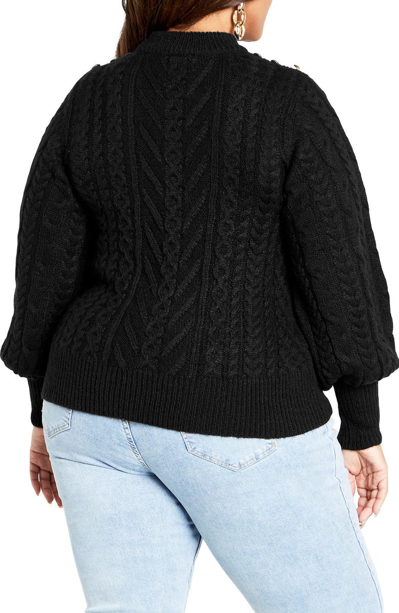 City Chic Saskia Button Shoulder Mock Neck Cable Stitch Sweater, Alternate, color,