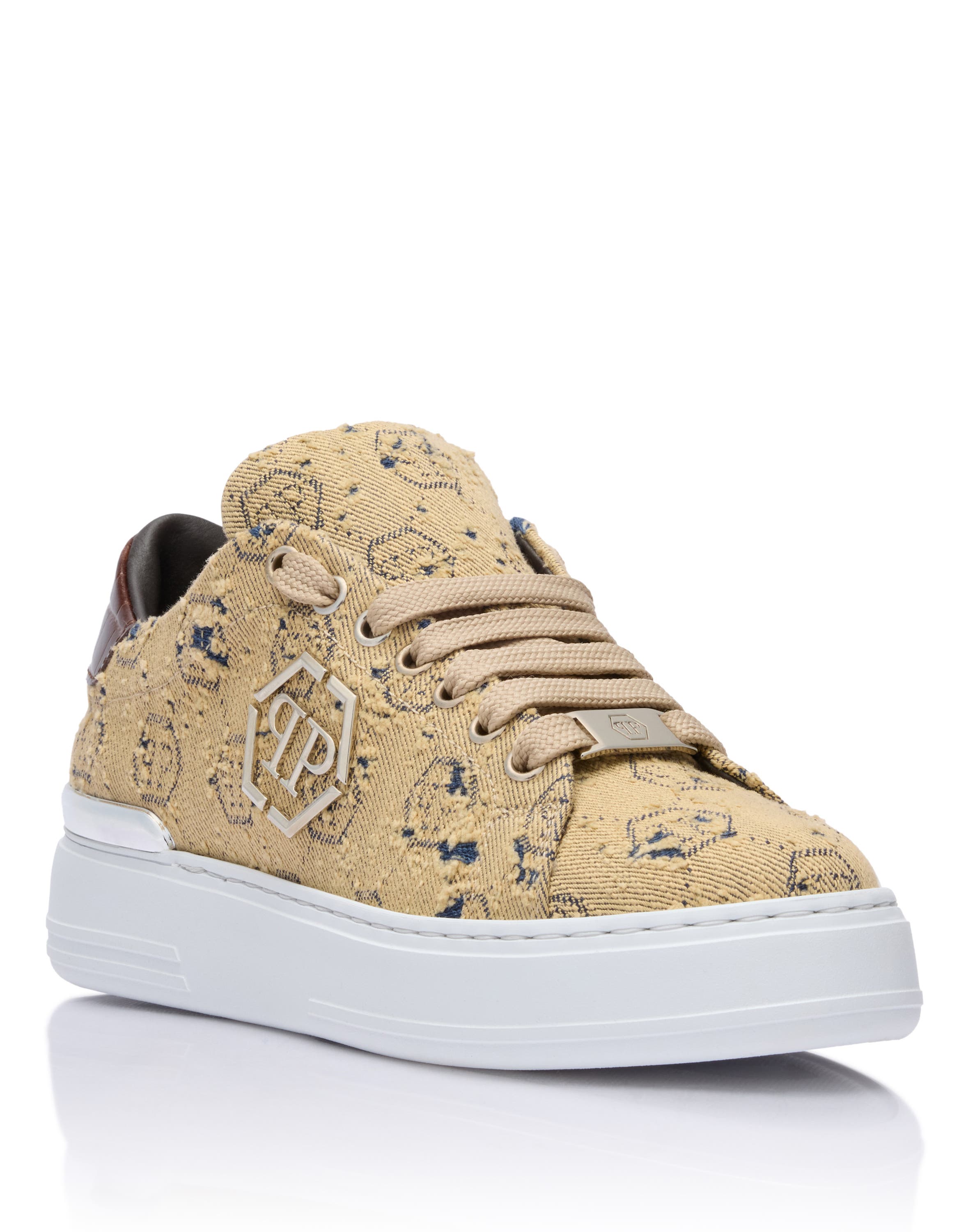 Philipp Plein Low-top Sneakers Jacquard Monogram Logo Unisex In Brown