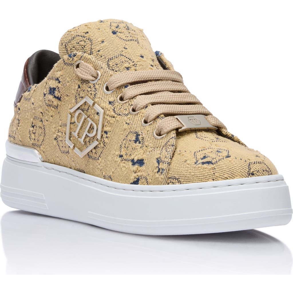 Philipp Plein Low-top Sneakers Jacquard Monogram Logo Unisex In Brown