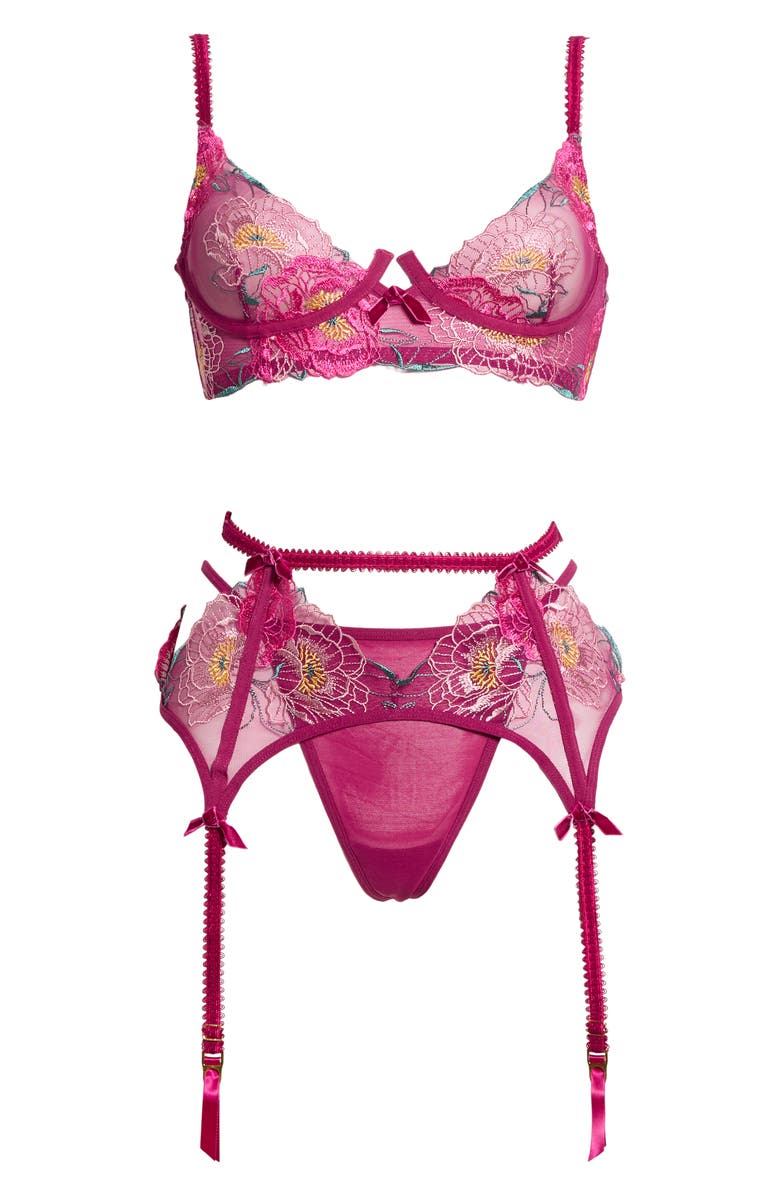 Dreamgirl Underwire Bra, G-String & Garter Belt Set, Alternate, color, Dhalia