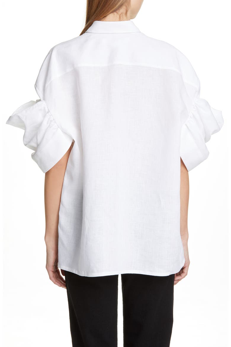 Puff Sleeve Linen Shirt, Alternate, color, WHITE X INDIGO