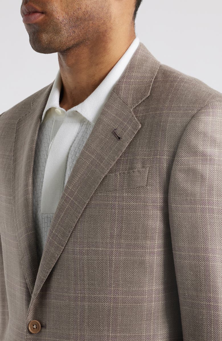Emporio Armani Windowpane Check Wool & Silk Blend Sport Coat, Alternate, color, Solid Dark Beige