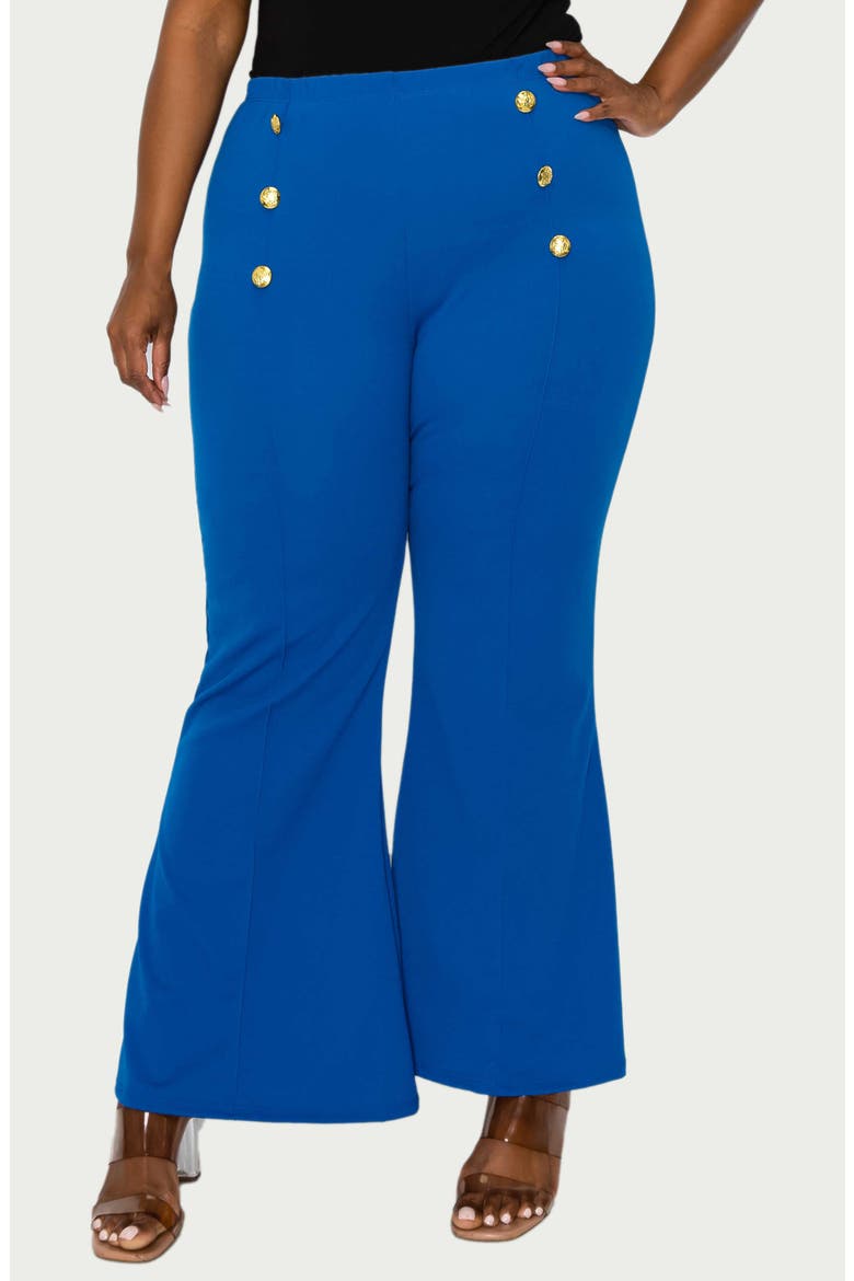 Button High Waist Flare Pants, Main, color, BLUE