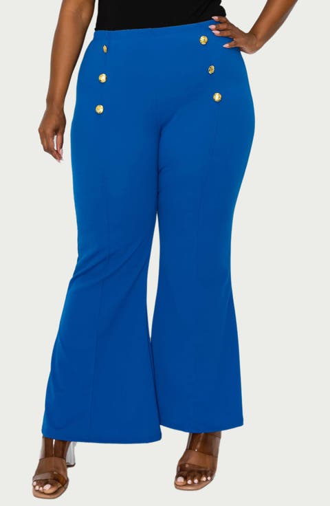 Button High Waist Flare Pants (Plus)