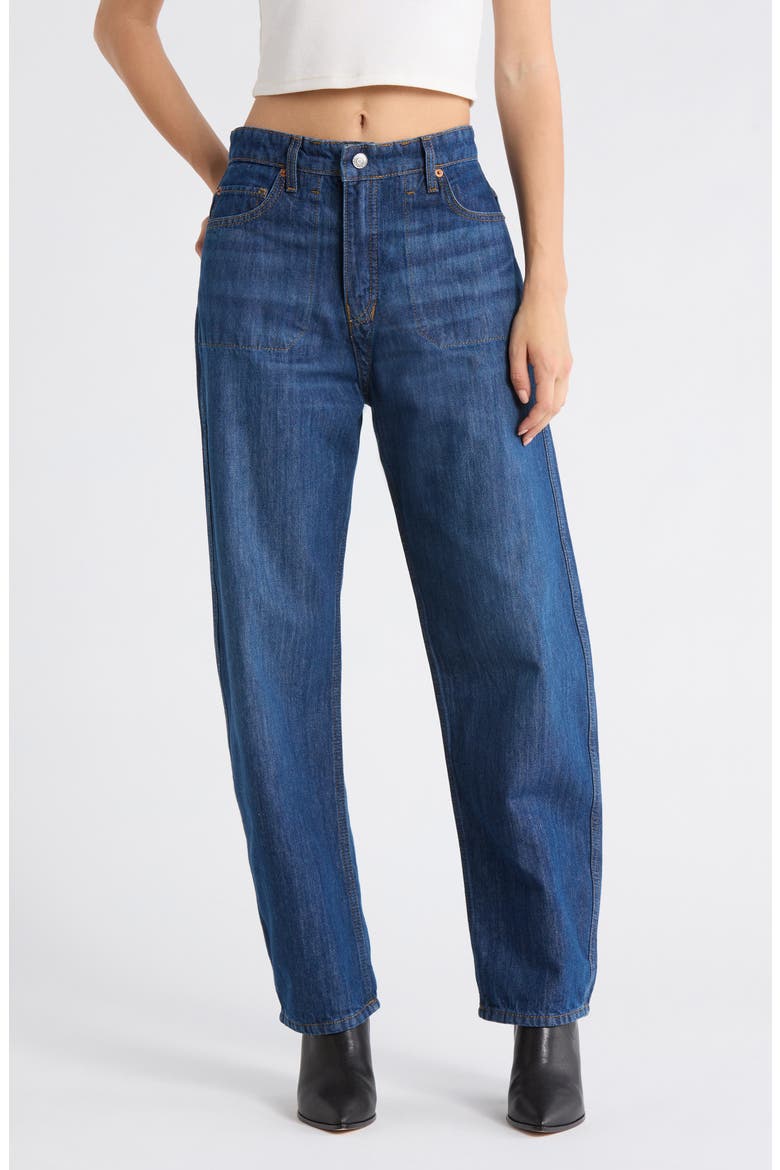 The Rewind Reversible High Waist Crop Barrel Leg Jeans, Main, color, DARK SANTA CRUZ