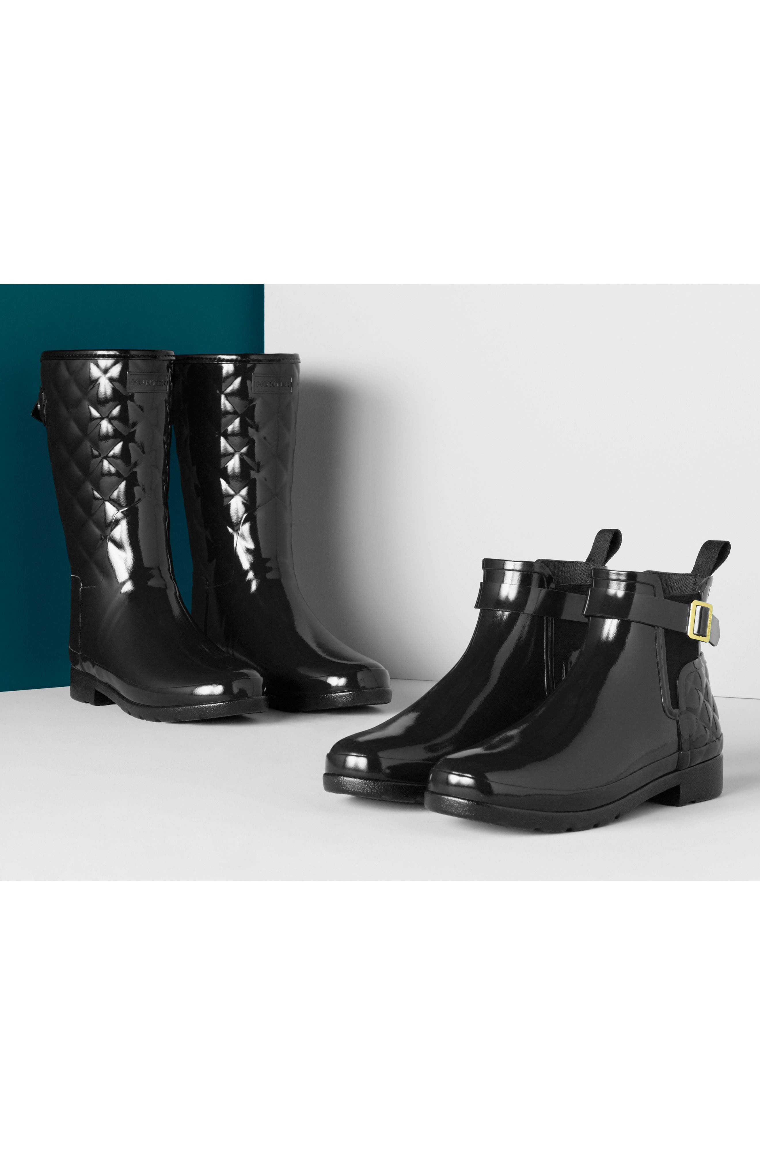 Hunter Refined High Gloss Quilted Short Waterproof Rain Boot