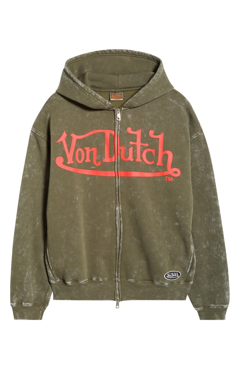 Von Dutch Oversize Fleece Zip Hoodie, Alternate, color, Olive Night Mineral Wash