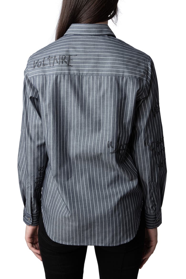 Taskiz Manifesto Stripe Embellished Cotton Button-Up Shirt, Alternate, color, EVENING