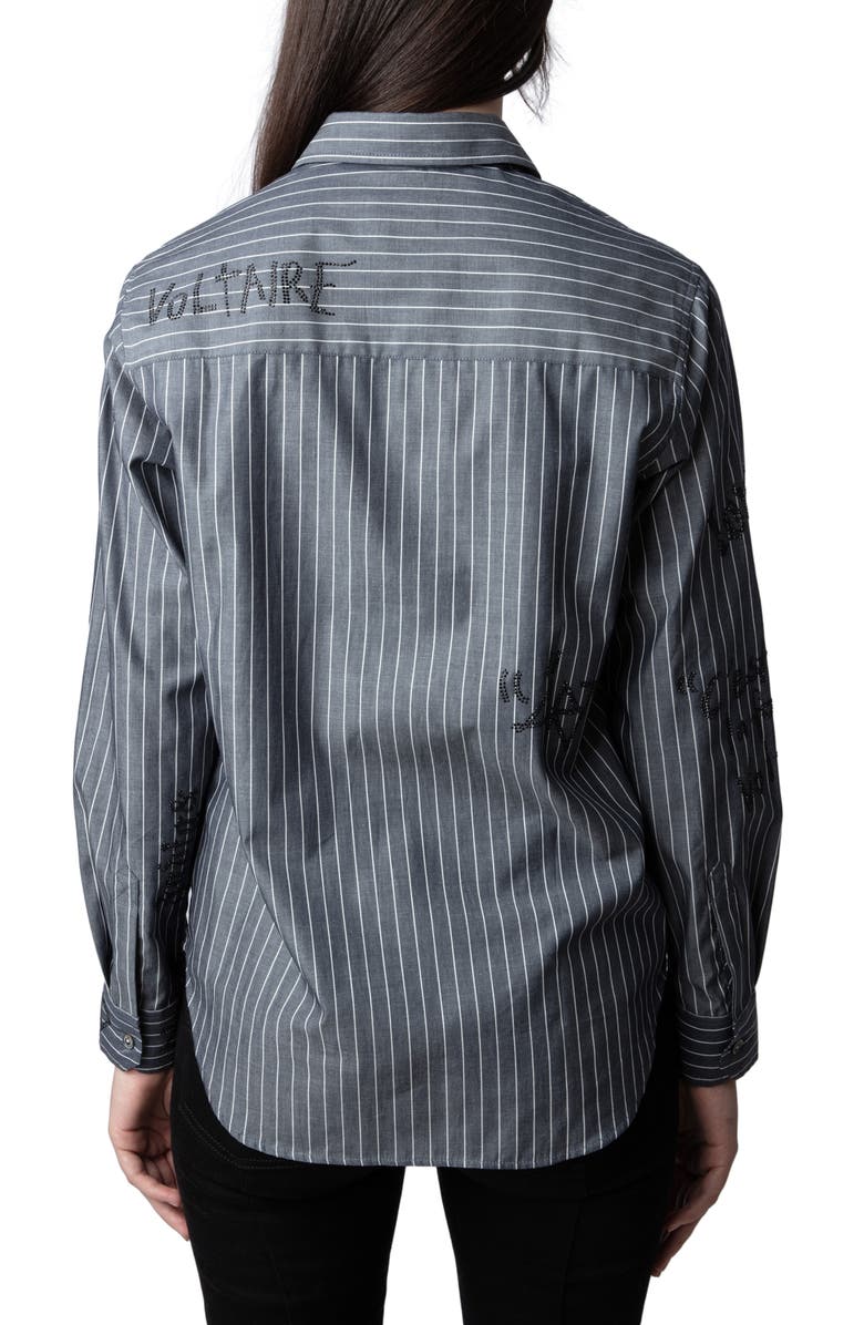 Zadig & Voltaire Taskiz Manifesto Stripe Embellished Cotton Button-Up Shirt, Alternate, color, Evening