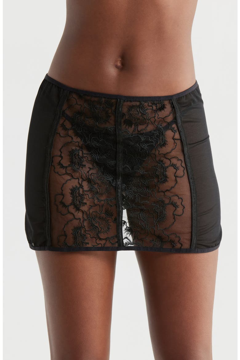 Embroidered Lace-Up Sheer Skirt & G-String Set, Main, color, BLACK