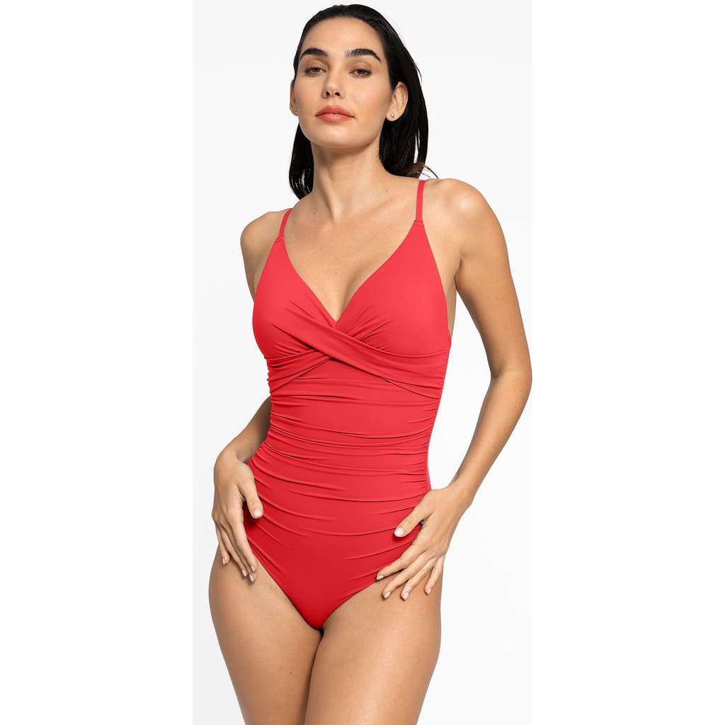 POPILUSH POPILUSH SHAPEWEAR RUCHED CROSS-FRONT SCULPTING ONE-PIECE SWIMSUIT