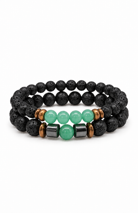 Crystal Lava Two Beaded Bracelet Set