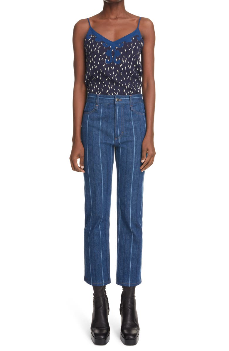 Chloé Stripe Denim Crop Pants, Alternate, color, 