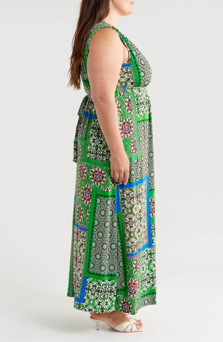 24seven Comfort Apparel Scarf Print Tie Back V-Neck Stretch Dress, Alternate, color,