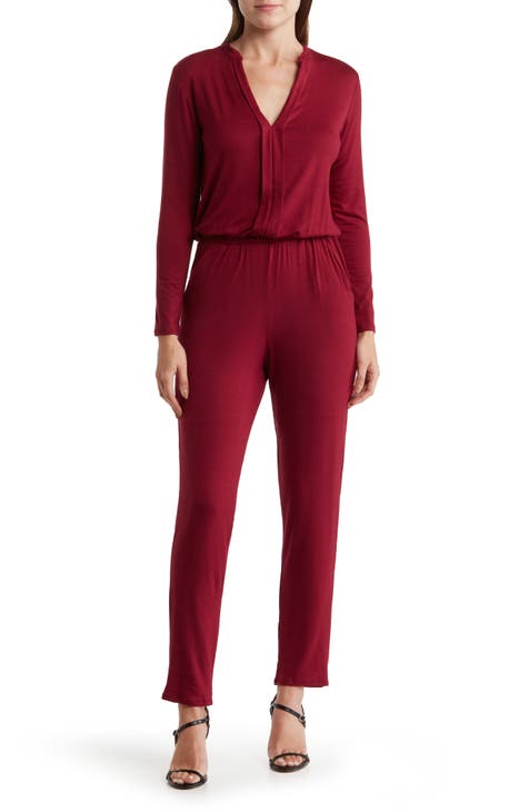 Split Neck Long Sleeve Jumpsuit