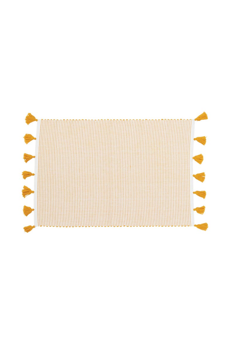 Brett Striped 100% Cotton Chambray Set of 4 Tassel Placemats 14" x 20", Main, color, Yellow