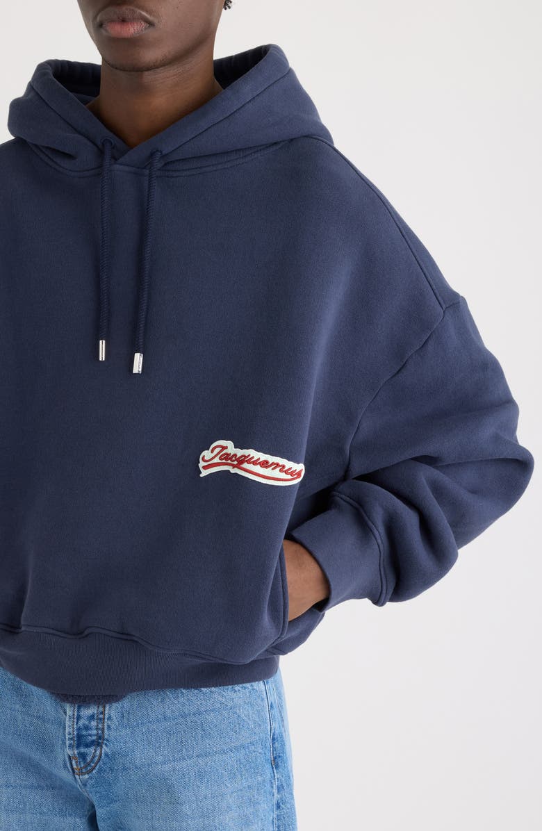 Jacquemus Le Hoode Gio Logo Patch Hoodie, Alternate, color, Varsity Patch Navy
