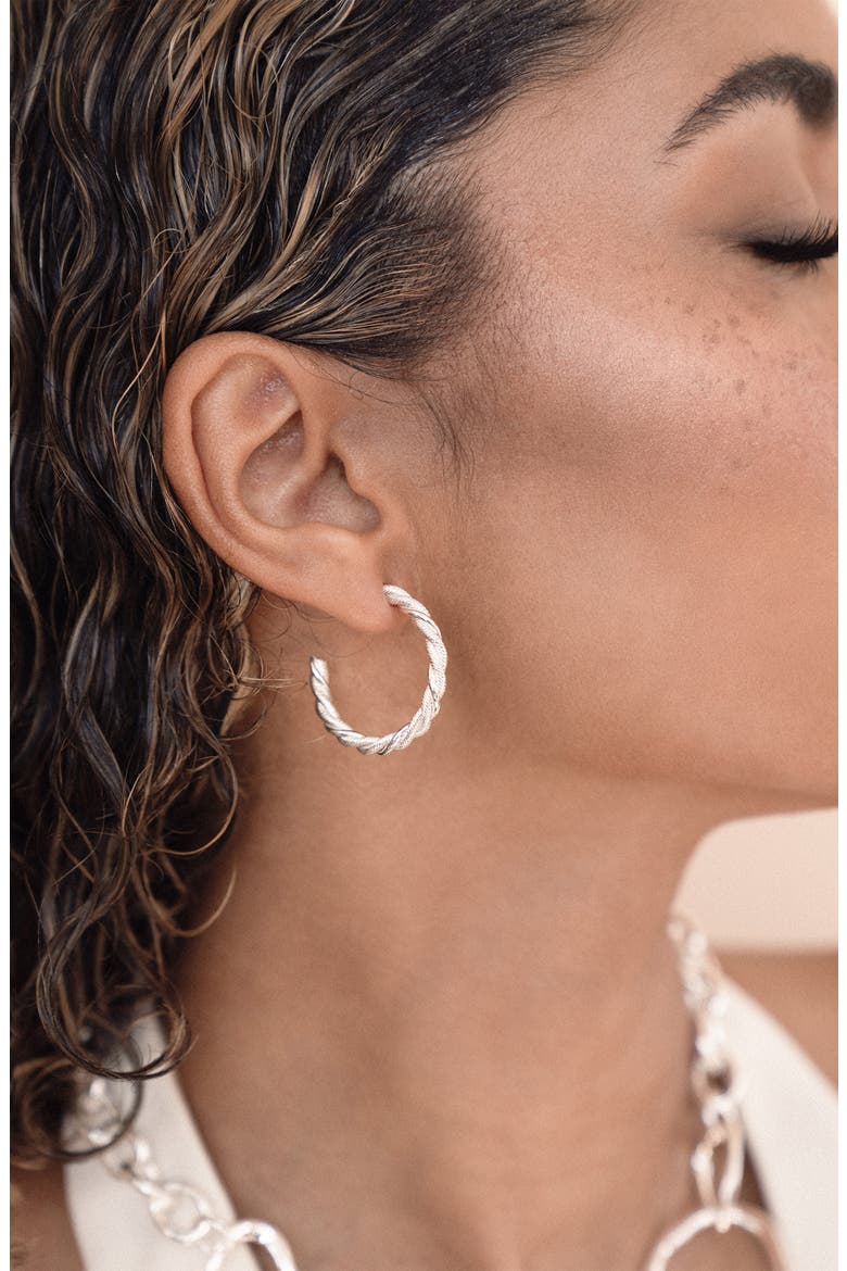 Twisted Hoop Earrings, Alternate, color, SILVER