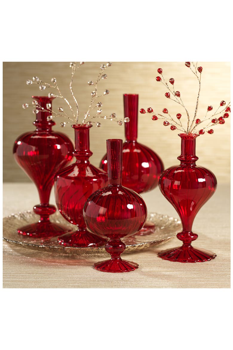 Set of 2 Vellum Spiral Decorative Glass Vase, Alternate, color, RED