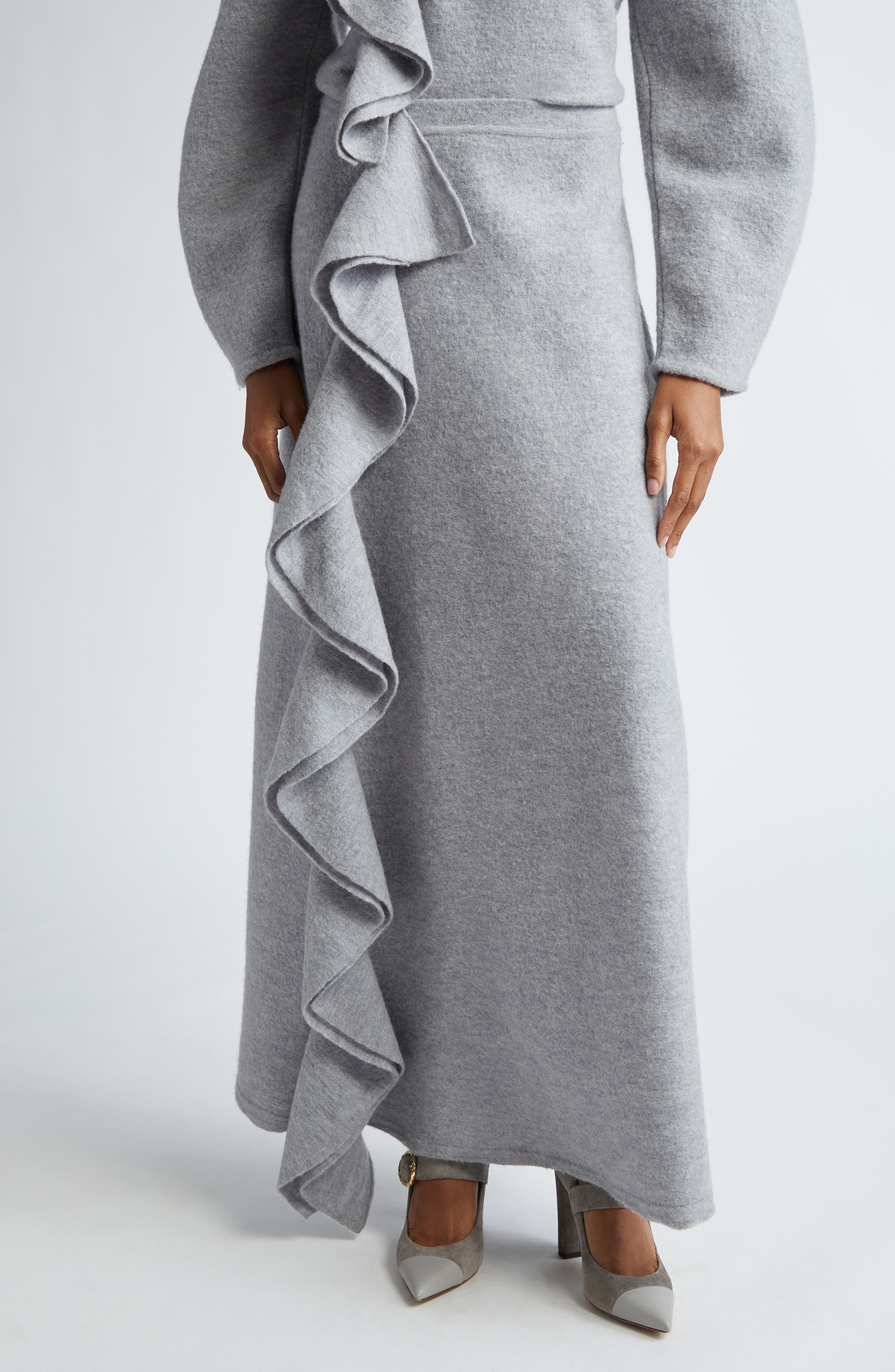 Ulla Johnson Mireya Cascade Ruffle Wool Maxi Sweater Skirt