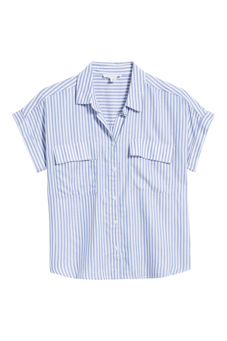 Kaiana Stripe Short Sleeve Button-Up Shirt, Alternate, color, CAPE BLUE