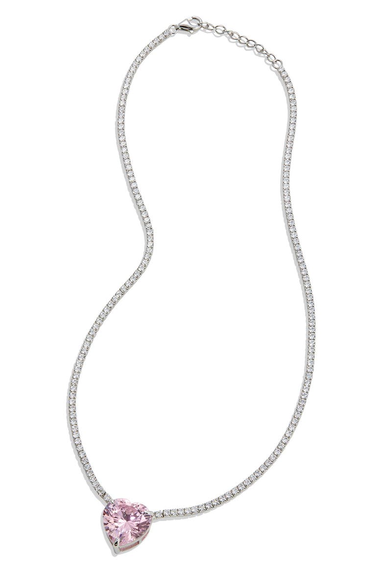 Sterling Silver & Lab Sapphire Tennis Necklace, Main, color, PINK