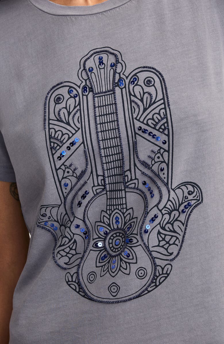 Lucky Brand Guitar Hamsa Embellished Cotton Graphic T-Shirt, Alternate, color, Blue Granite