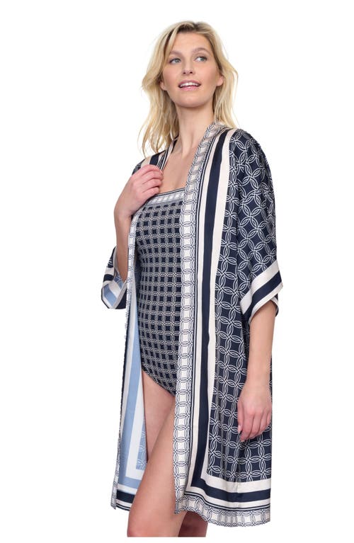Gottex Golden Chic Flutter Sleeve Robe With Tie In Black Cream