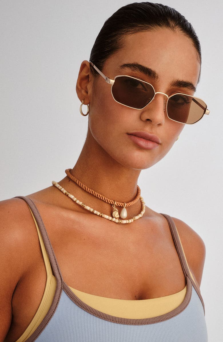 Le Specs Mythic 57mm Square Sunglasses, Alternate, color, Gold / Light Brown Mono