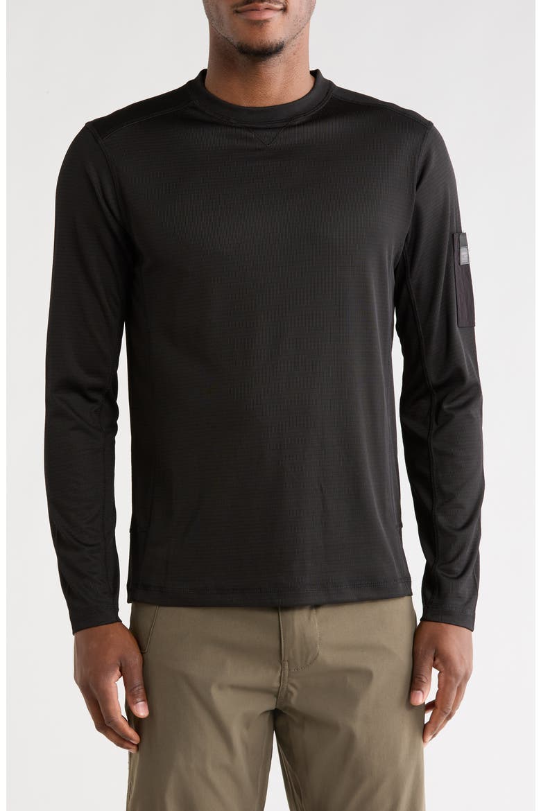 Grid Jacquard Long Sleeve T-Shirt, Main, color, BLACK