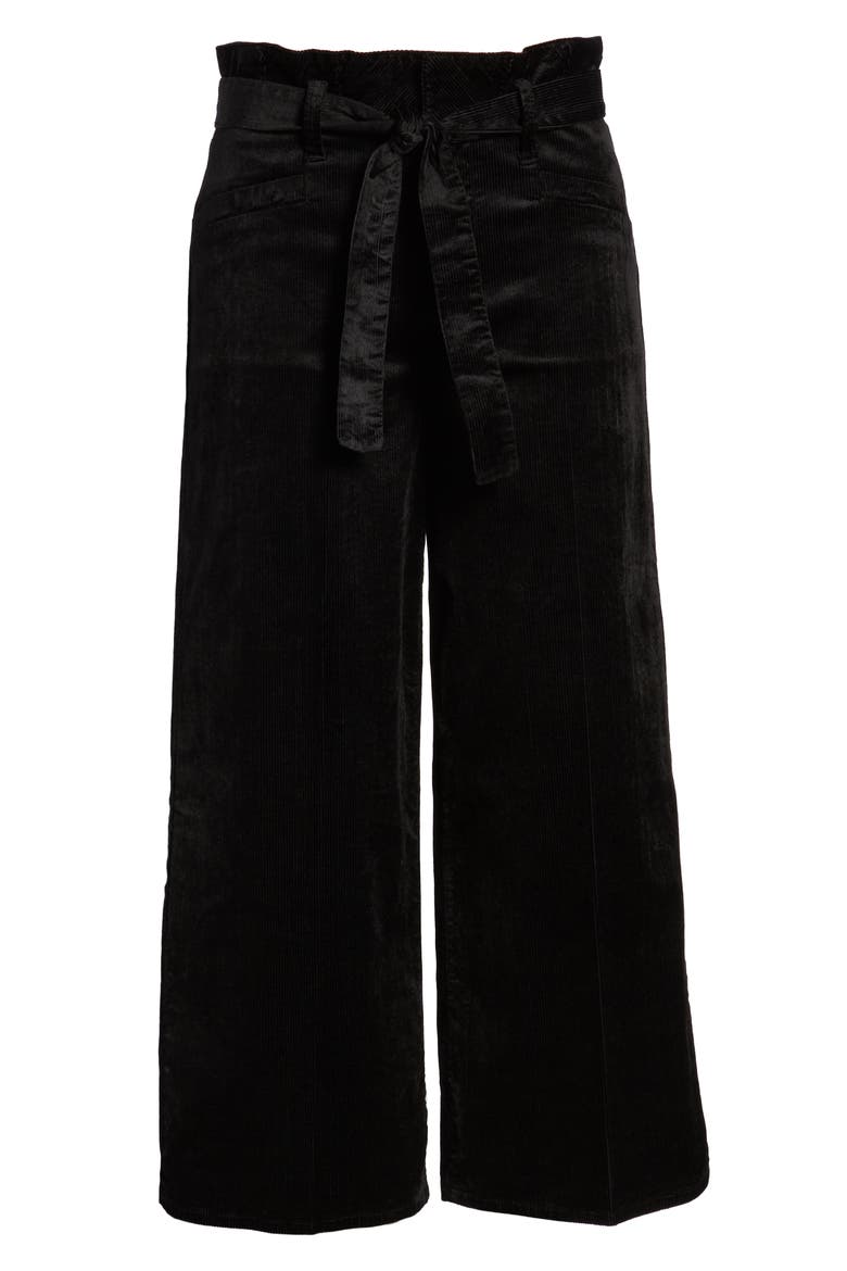 Sutton Paperbag Crop Wide Leg Corduroy Pants, Alternate, color, BLACK