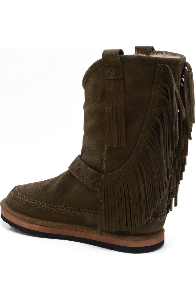 Free People Faye Fringe Faux Fur Boot, Alternate, color, Military Olive Suede