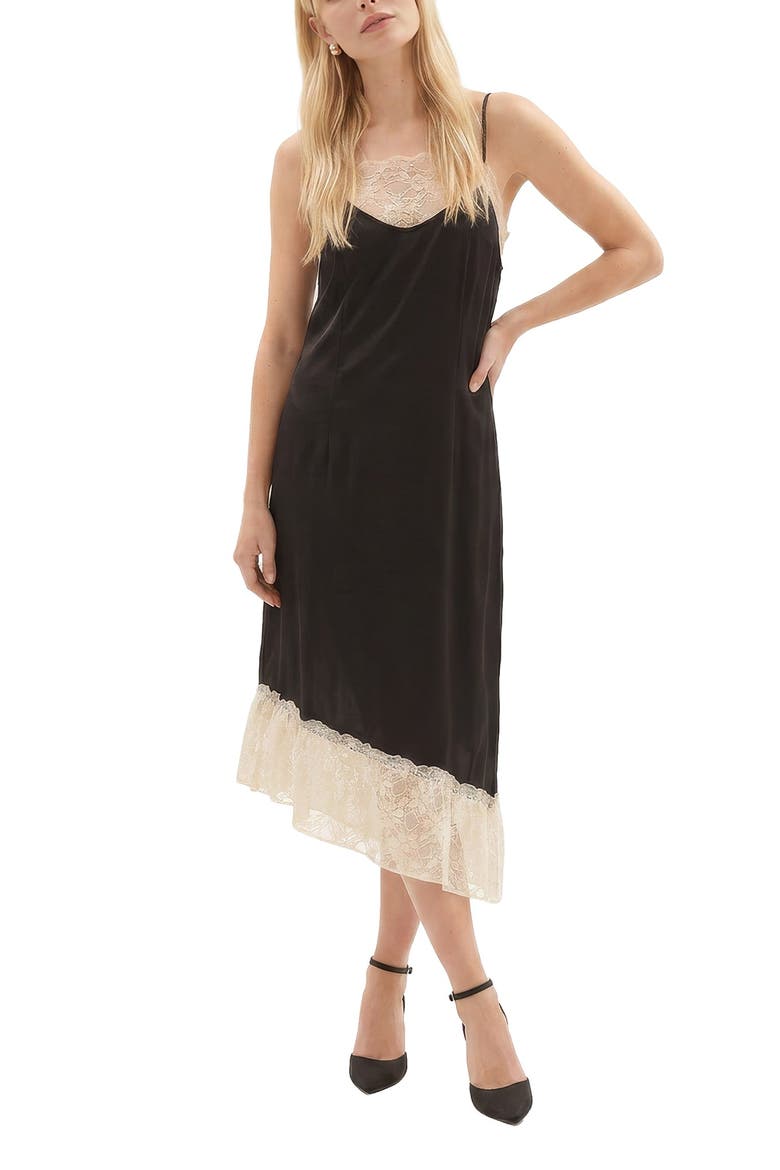 Abby Lace Insert Midi Dress, Alternate, color, Black & White