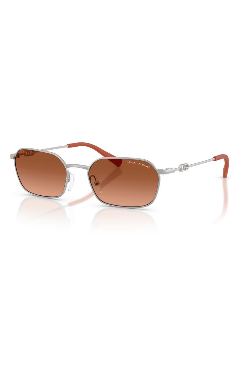 AX Armani Exchange 54mm Irregular Sunglasses, Alternate, color, Matte Silver / Orange Brown