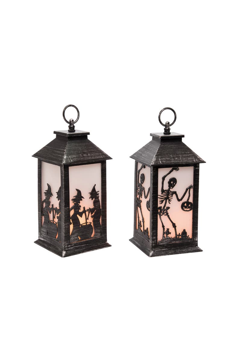 Transpac Light Up Halloween Lantern Set of 2 Battery Operated Decor, Main, color, Black