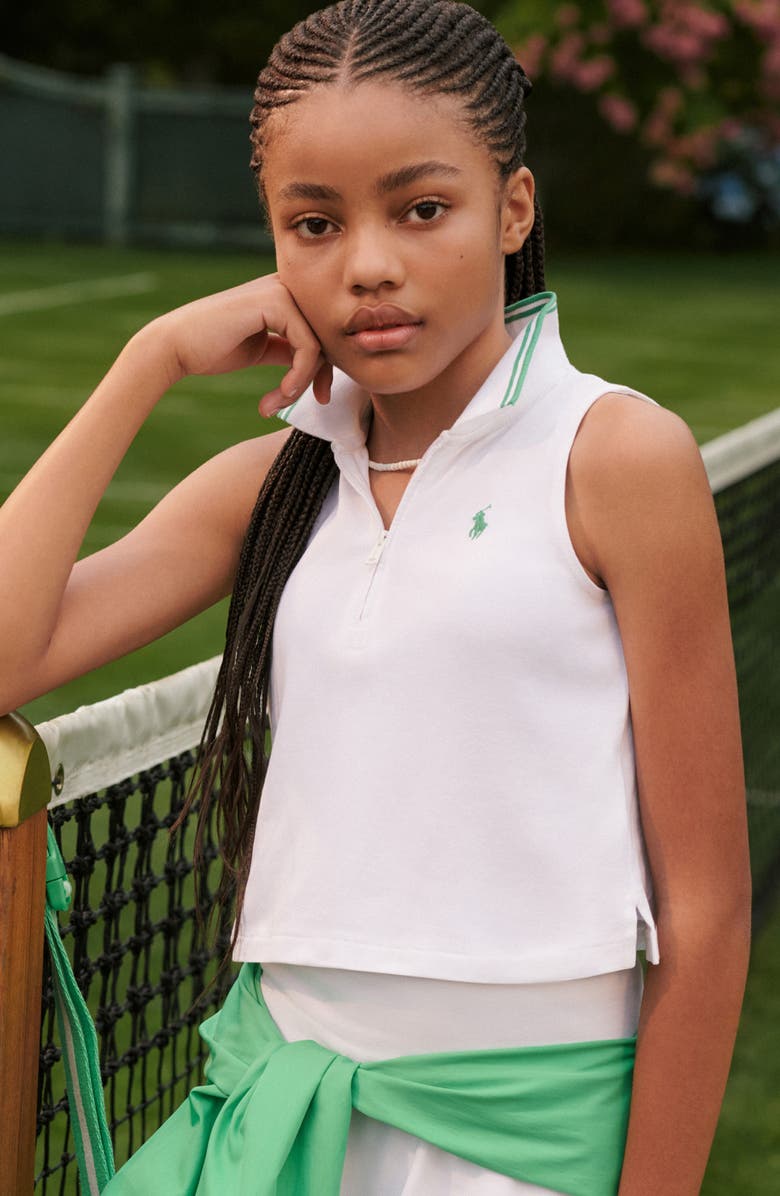 Polo Ralph Lauren Kids' Embroidered Logo Piqué Polo, Alternate, color, White W/ Plato Green