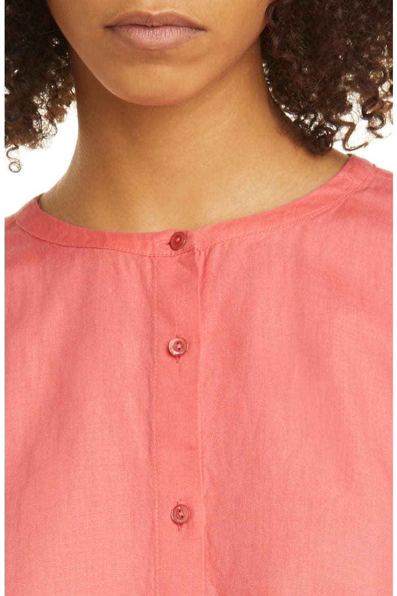 Collarless Organic Linen Button-Up Shirt, Alternate, color, PINK GRAPEFRUIT