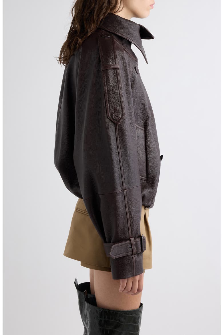 Laris Leather Crop Trench Coat, Alternate, color, DARK BROWN