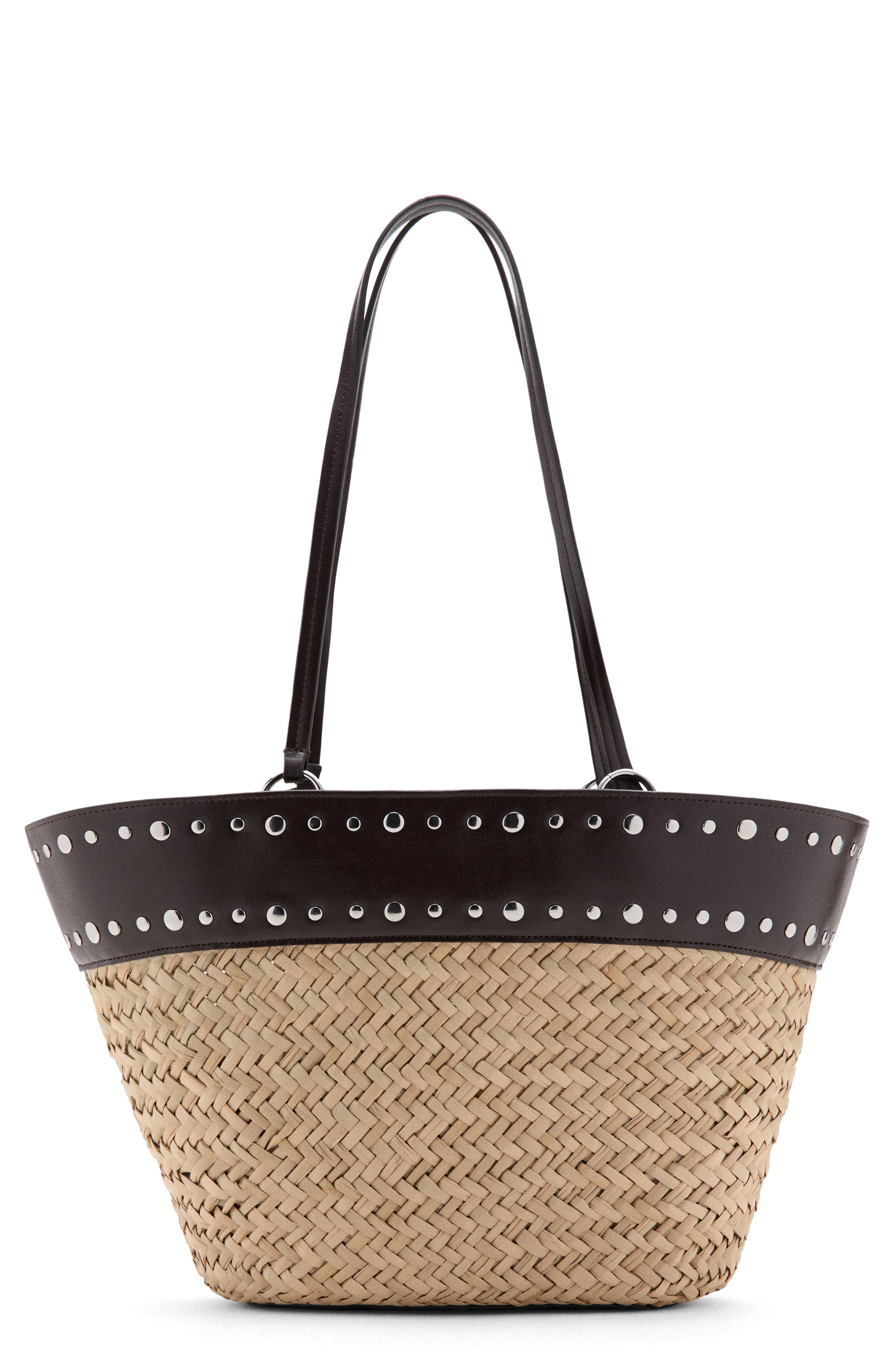 MANGO Studded Raffia Shopper Bag, Main, color, 