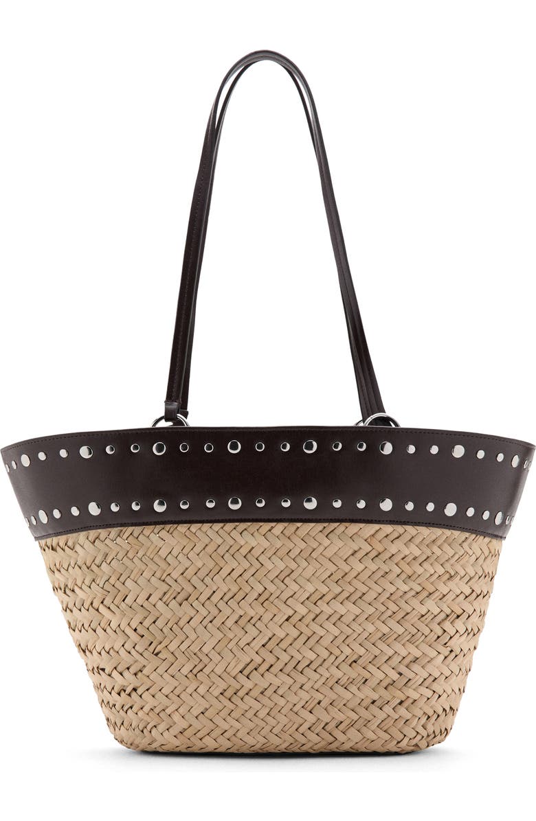MANGO Studded Raffia Shopper Bag, Main, color,