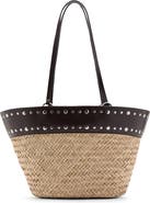 MANGO Studded Raffia Shopper Bag